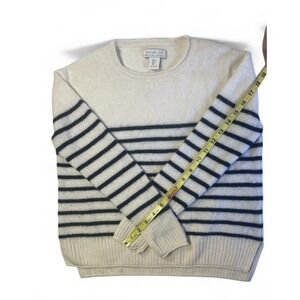 Rachel Zoe 100% Cashmere 2 Ply Crewneck Sweater Top Beige Navy Stripes Size S
